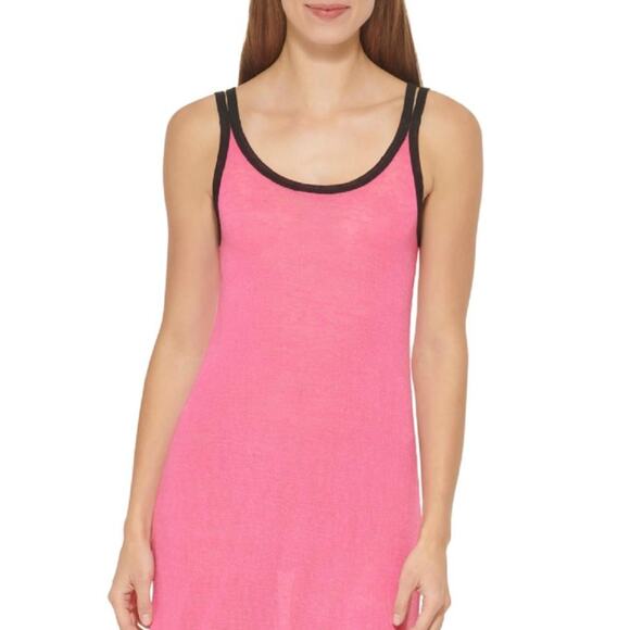 DKNY Women's Double Strap Tank Dress Midi Cover Up Swimsuit Pink Small NWT - Picture 2 of 6